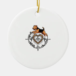 Ornamento De Cerâmica Cachorro Airedale Terrier Pulando Linha de Ekg do