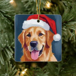 Ornamento De Cerâmica Cachorro Alegre Retriever Dourado | Cachorro de Ch