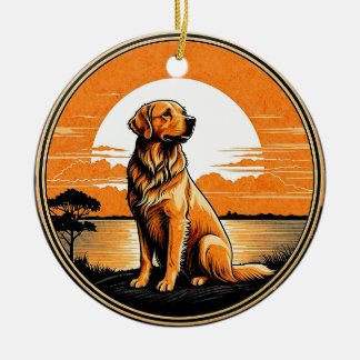 Ornamento De Cerâmica Cachorro Amante do Retriever Dourado Pôr do Sol Re