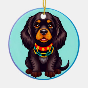 Ornamento De Cerâmica Cachorro Animado Fofo com Coleira