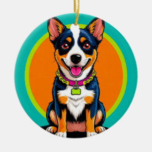 Ornamento De Cerâmica Cachorro Animado Fofo com Coleira
