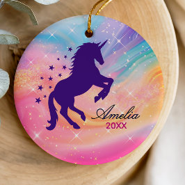 Ornamento De Cerâmica Cachorro-arco-íris giro-unicórnio de férias