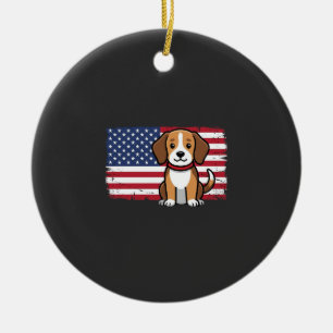 Ornamento De Cerâmica Cachorro Bandeira Americana Vetor Patriótico