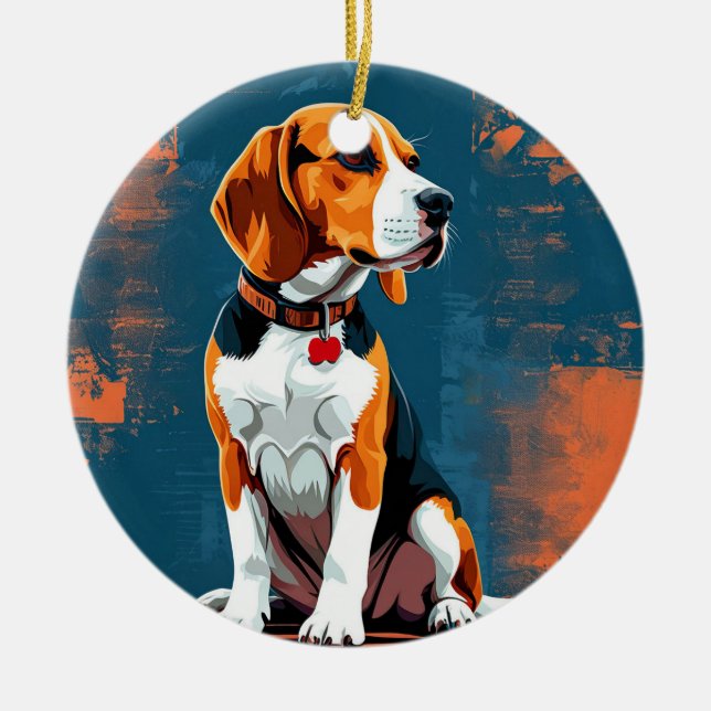Ornamento De Cerâmica Cachorro-Beagle em Abstrato (Frente)