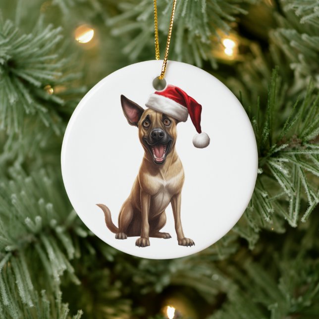 Ornamento De Cerâmica Cachorro Belga Malinois Divertido Personalizado (Árvore)