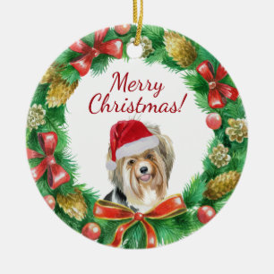 Ornamento De Cerâmica Cachorro Biewer Terrier Feliz Natal
