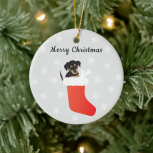 Ornamento De Cerâmica Cachorro Bonito Em Flocos De Neve