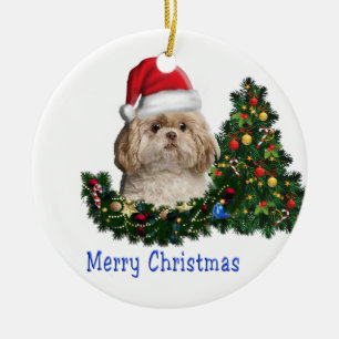 Ornamento De Cerâmica Cachorro Bonito Feliz Natal