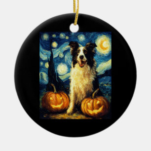 Ornamento De Cerâmica Cachorro Border Collie Fofo Abóbora de Halloween P