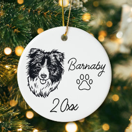 Ornamento De Cerâmica Cachorro Border Collie Nome Personalizado e Ano Ar