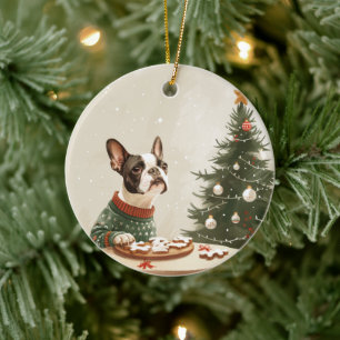 Ornamento De Cerâmica Cachorro Boston Terrier Natal