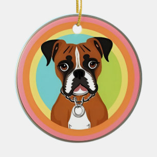 Ornamento De Cerâmica Cachorro Boxer em Moldura Circular Vibrante