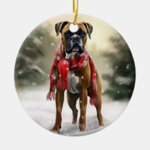 Ornamento De Cerâmica Cachorro Boxer na Neve Natal