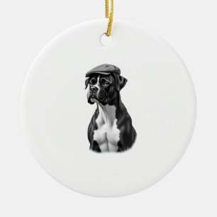 Ornamento De Cerâmica Cachorro Boxer Vintage em Ilustração Gráfica Monoc