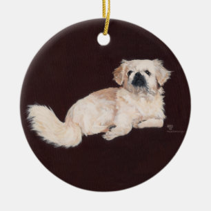 Ornamento De Cerâmica Cachorro Branco de Pekingese