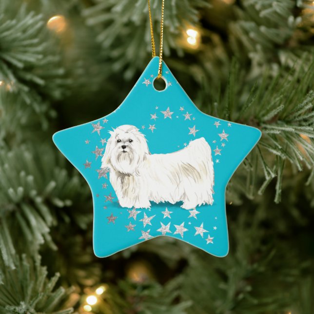 Ornamento De Cerâmica Cachorro Branco Maltês Silver Stars Teto Christmas (Árvore)