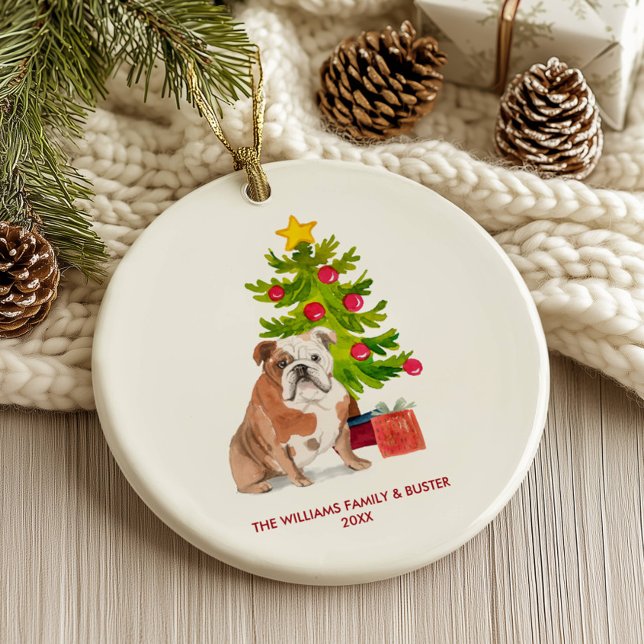 Ornamento De Cerâmica Cachorro Bulldog Inglês Personalizado Natal (Criador carregado)
