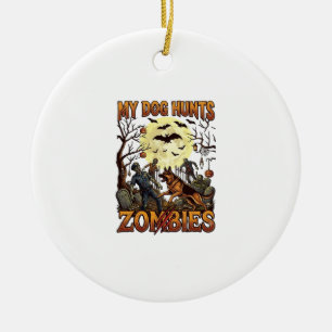 Ornamento De Cerâmica Cachorro Caça Zumbis Halloween Pastor Alemão Lua_1