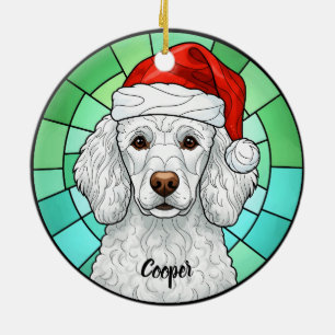 Ornamento De Cerâmica Cachorro Cachorro Santa Hat Vidro Manchado
