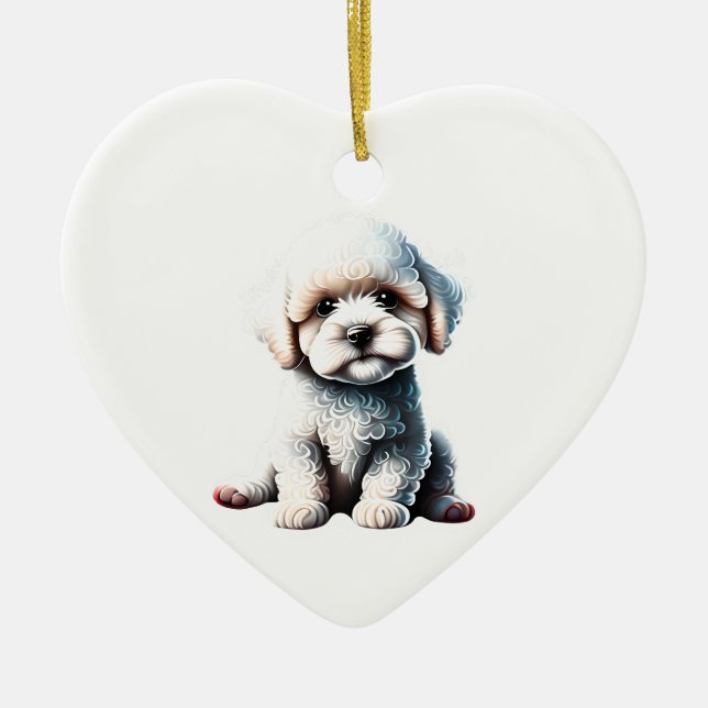 Ornamento De Cerâmica Cachorro Cachorro Surgido Personalizado Bichon (Frente)