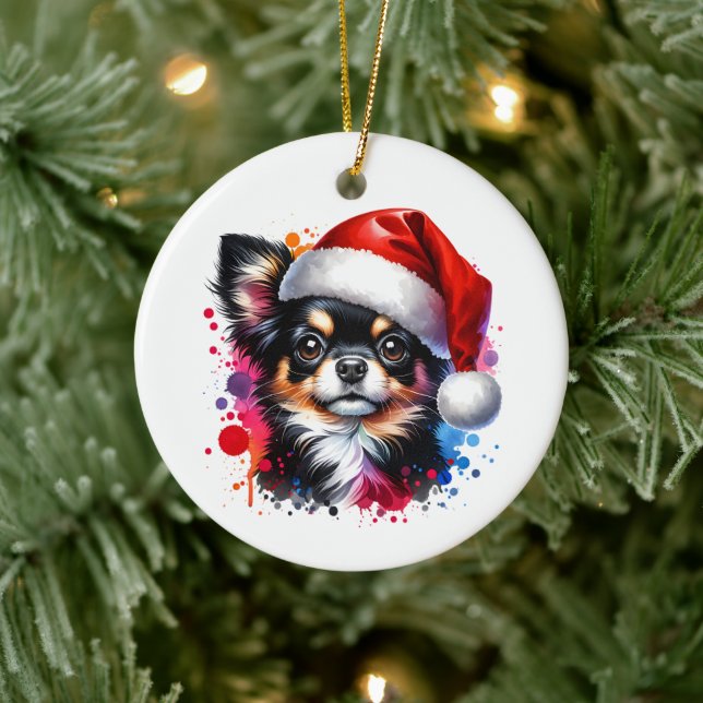 Ornamento De Cerâmica Cachorro Chihuahua no Natal de Santa Hat (Árvore)
