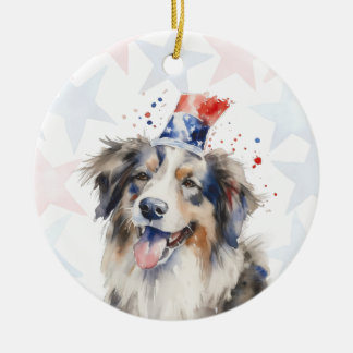Ornamento De Cerâmica Cachorro Collie, 4 de julho Personalizado
