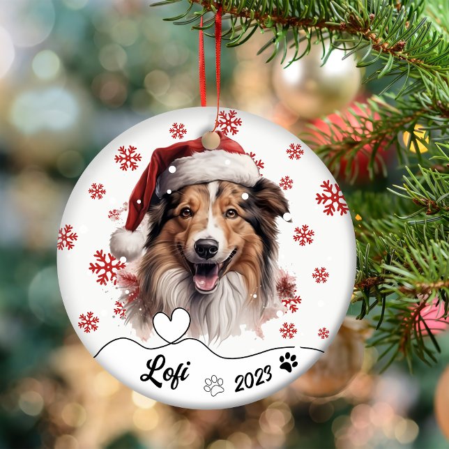 Ornamento De Cerâmica Cachorro Collie de Natal Personalizado (Criador carregado)