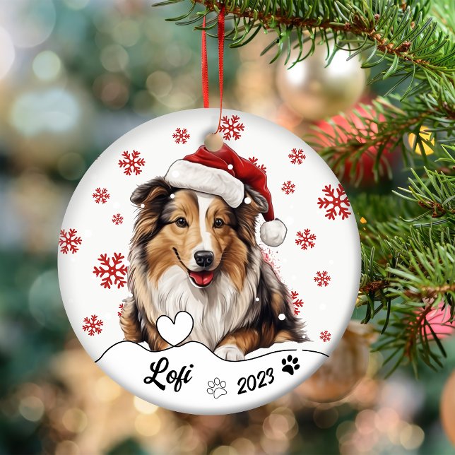 Ornamento De Cerâmica Cachorro Collie de Natal Personalizado (Criador carregado)