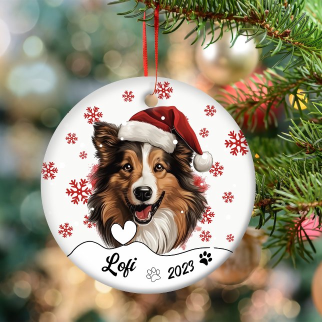 Ornamento De Cerâmica Cachorro Collie De Natal Personalizado Cerâmico Ou (Criador carregado)