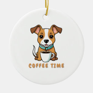 Ornamento De Cerâmica cachorro com café
