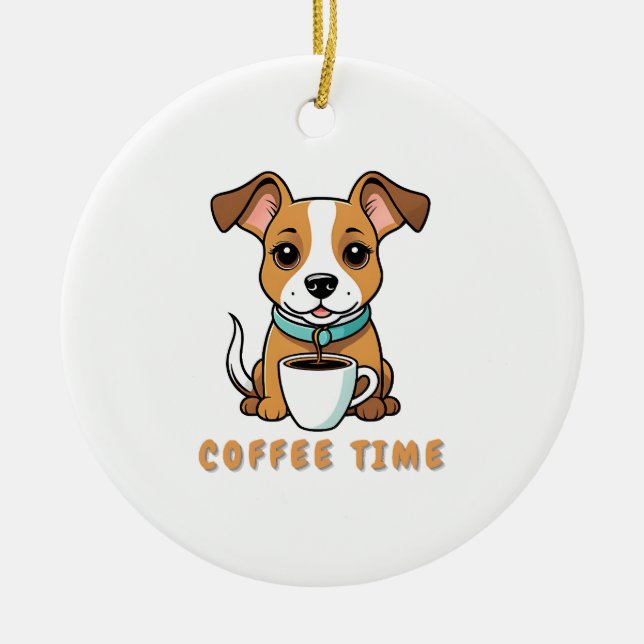 Ornamento De Cerâmica cachorro com café (Frente)