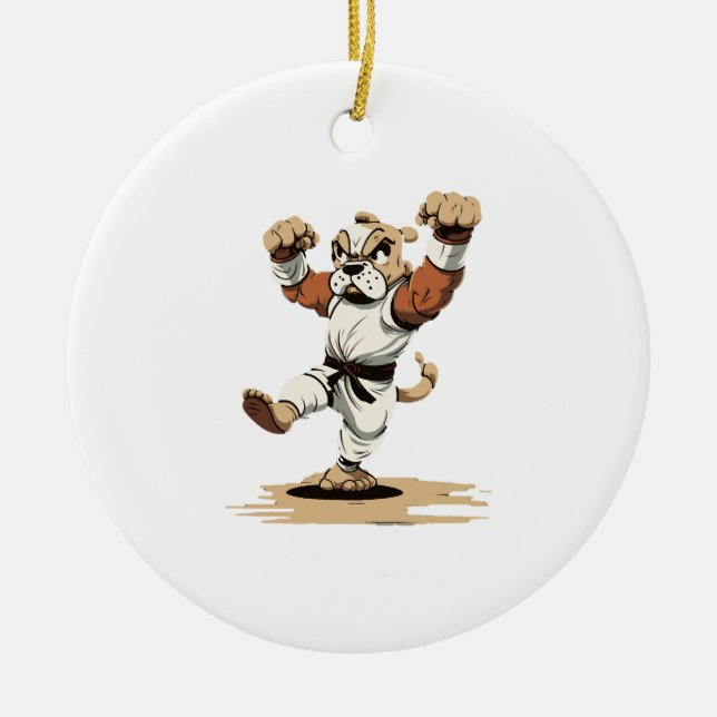 Ornamento De Cerâmica Cachorro Conhece Karate (Frente)