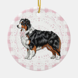 Ornamento De Cerâmica Cachorro Coquette Australian Shepherd Laços Xadrez