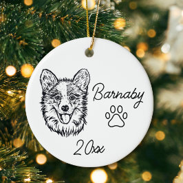 Ornamento De Cerâmica Cachorro Corgi Galês Linha Arte Nome Personalizado