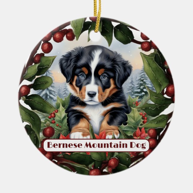 Ornamento De Cerâmica Cachorro da Montanha Bernese Cachorro Personalizad (Frente)