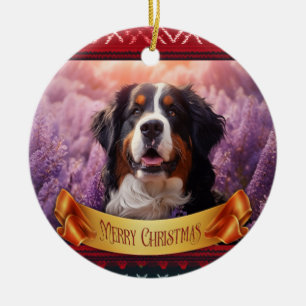 Ornamento De Cerâmica Cachorro da Montanha Bernese em lavandas