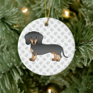 Ornamento De Cerâmica Cachorro Dachshund Pelo Liso Preto e Castanho & Te