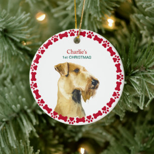 Ornamento De Cerâmica Cachorro de Aquarela de Natal Personalizado