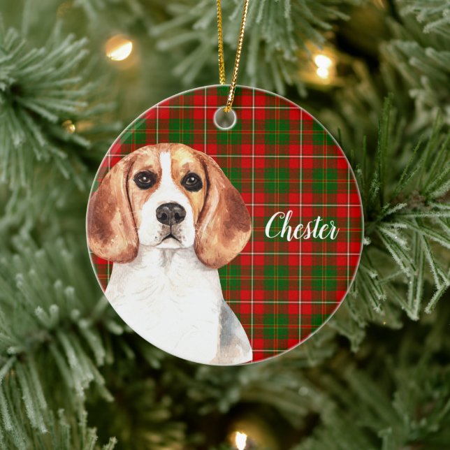 Ornamento De Cerâmica Cachorro de Beagle de Aquarela Personalizado (Árvore)