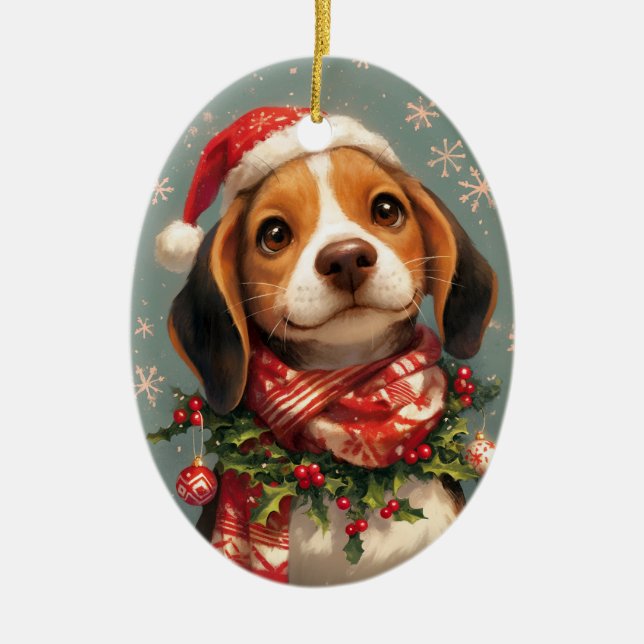 Ornamento De Cerâmica Cachorro de Beagle Natal (Frente)