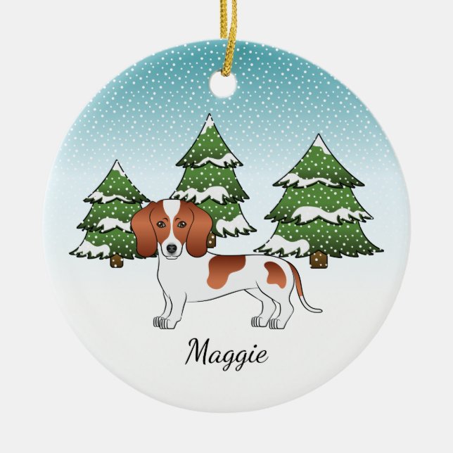 Ornamento De Cerâmica Cachorro de Cabelo Curto-Vermelho - Floresta de in (Frente)