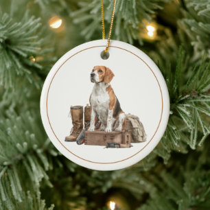 Ornamento De Cerâmica Cachorro de Caça em Aquarela Estilo Vintage