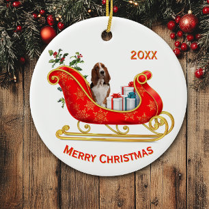 Ornamento De Cerâmica Cachorro de Cachorro de Caça de Natal