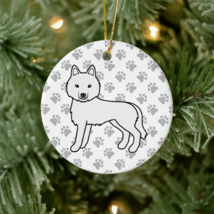 Ornamento De Cerâmica Cachorro de Cartoon Branco Siberiano