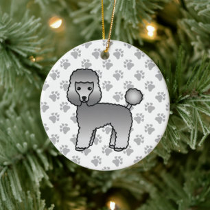 Ornamento De Cerâmica Cachorro de Cartoon de Poodle com cinza