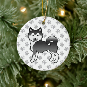 Ornamento De Cerâmica Cachorro de Cartoon Malamute, Branco E Preto
