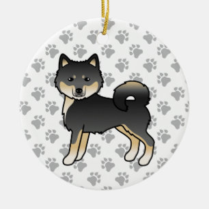 Ornamento De Cerâmica Cachorro De Cartoon Malamute Preto E Tan
