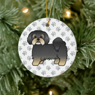 Ornamento De Cerâmica Cachorro De Cartoon Negro E Tan Lhasa Apso
