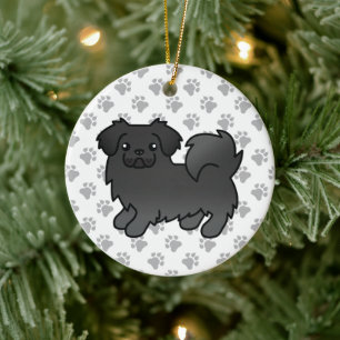 Ornamento De Cerâmica Cachorro de Cartoon Negro-espanhol-tibetano