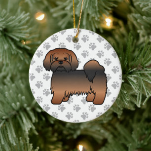 Ornamento De Cerâmica Cachorro de Cartoons de Lhasa Apso Vermelho